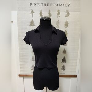 Garage Jet Black Kate Crop Polo Tee - Size M